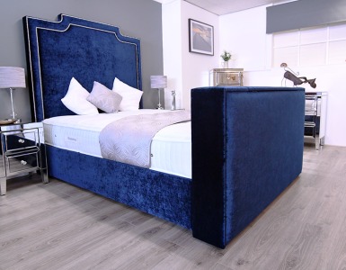 Empress TV bed in blue fabric