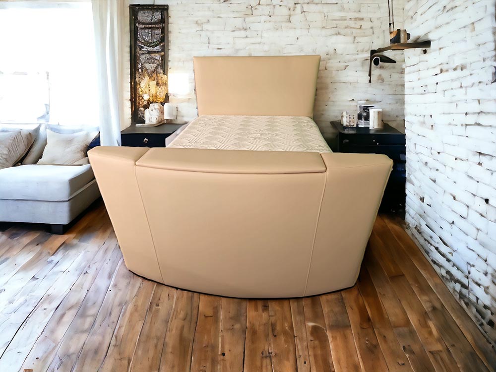 Denver TV Bed in cream faux leather fabric